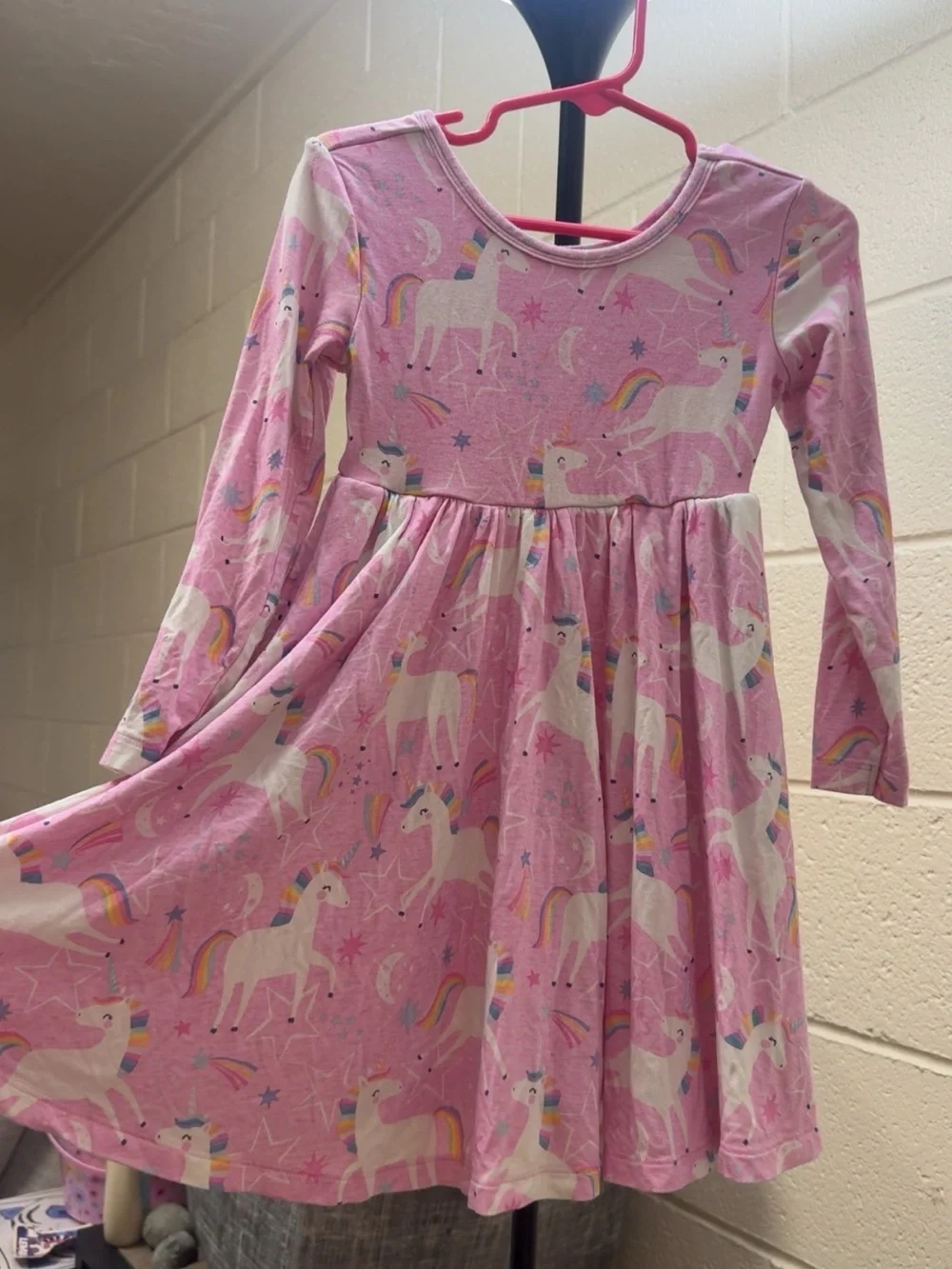 Little sleepies Girls' Pink Unicorn Long-Sleeve Dress